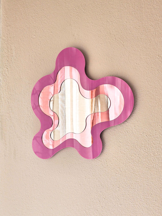 The Wave No. 2 - Pastel Pink Irregular Mirror