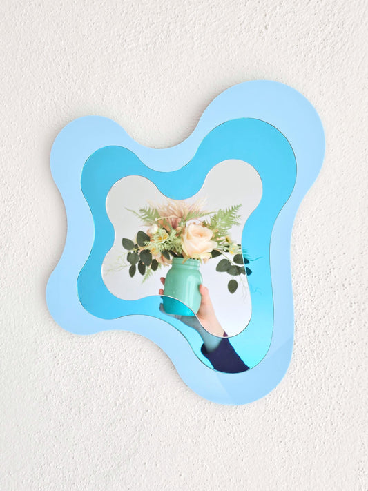 The Wave No. 3 - Pastel Blue Irregular Mirror