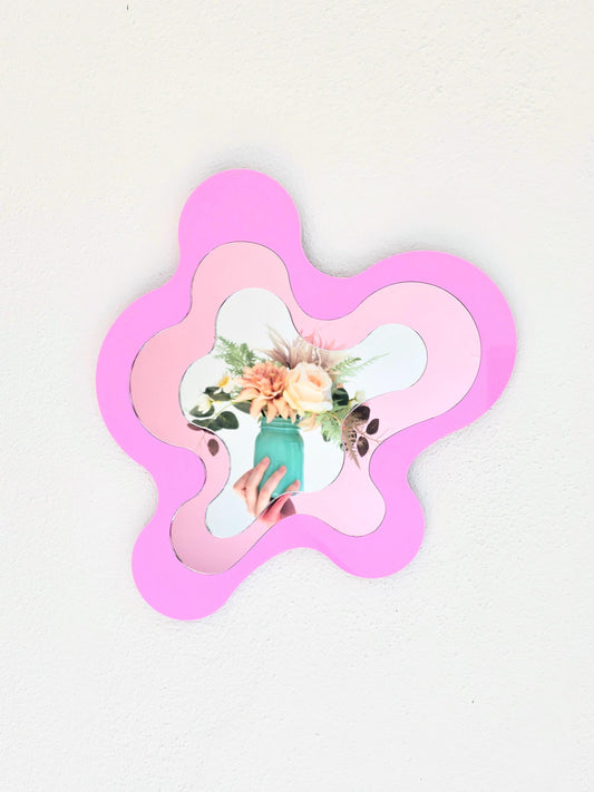 The Wave No. 2 - Pastel Pink Irregular Mirror