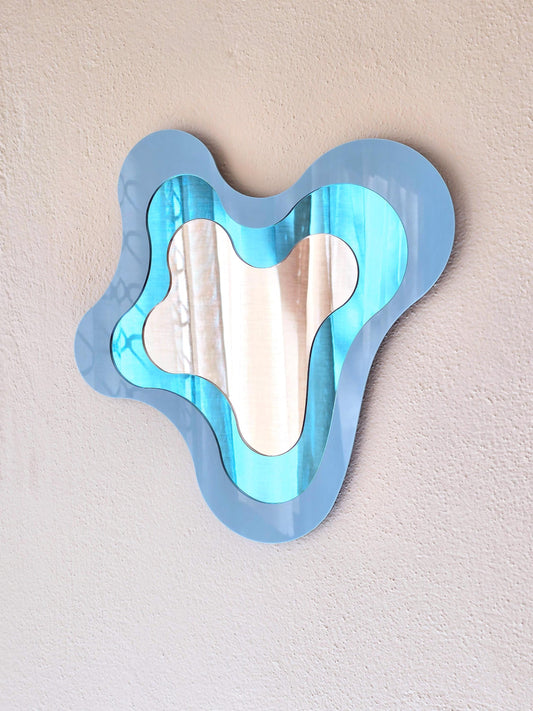 The Wave No. 3 - Pastel Blue Irregular Mirror